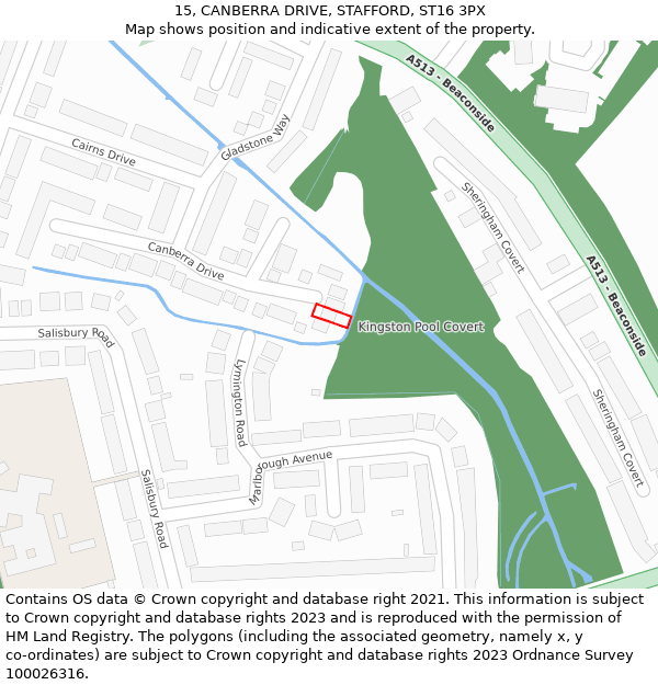 15, CANBERRA DRIVE, STAFFORD, ST16 3PX: Location map and indicative extent of plot