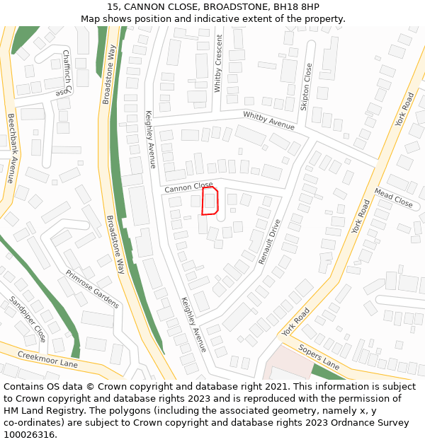 15, CANNON CLOSE, BROADSTONE, BH18 8HP: Location map and indicative extent of plot