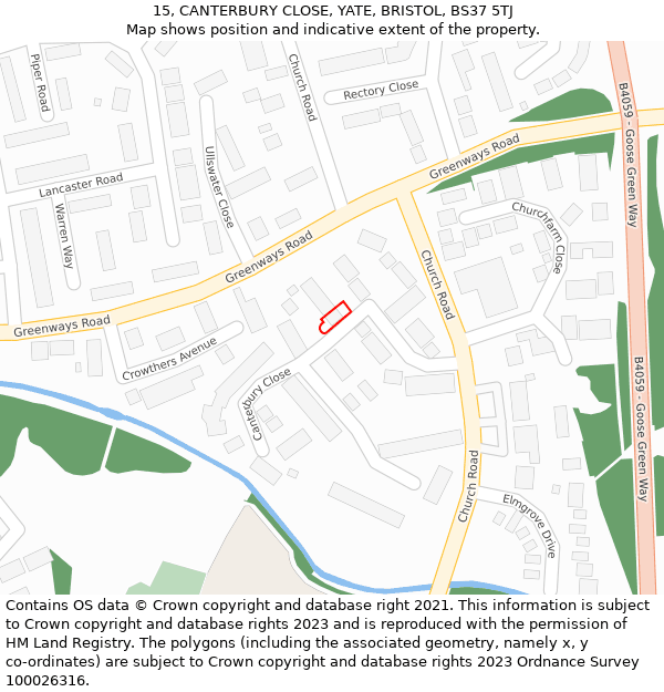 15, CANTERBURY CLOSE, YATE, BRISTOL, BS37 5TJ: Location map and indicative extent of plot