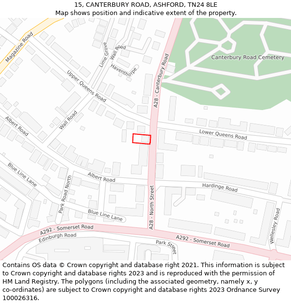 15, CANTERBURY ROAD, ASHFORD, TN24 8LE: Location map and indicative extent of plot