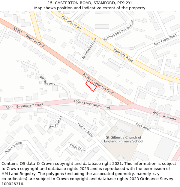 15, CASTERTON ROAD, STAMFORD, PE9 2YL: Location map and indicative extent of plot