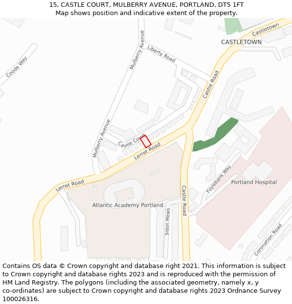 15, CASTLE COURT, MULBERRY AVENUE, PORTLAND, DT5 1FT: Location map and indicative extent of plot