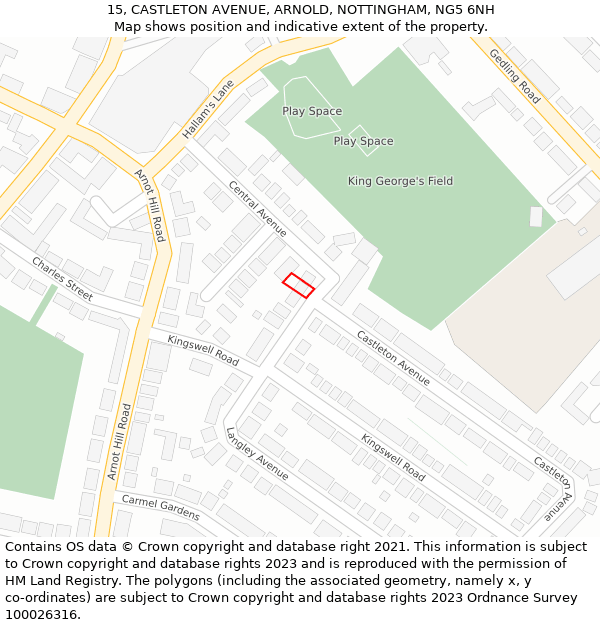 15, CASTLETON AVENUE, ARNOLD, NOTTINGHAM, NG5 6NH: Location map and indicative extent of plot