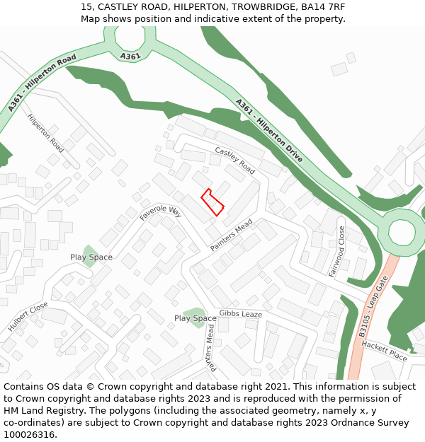 15, CASTLEY ROAD, HILPERTON, TROWBRIDGE, BA14 7RF: Location map and indicative extent of plot