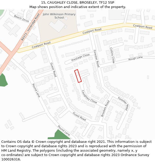 15, CAUGHLEY CLOSE, BROSELEY, TF12 5SP: Location map and indicative extent of plot