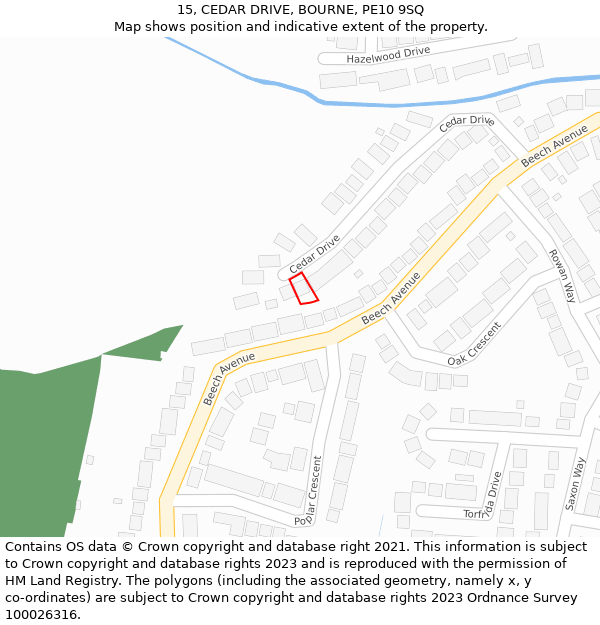 15, CEDAR DRIVE, BOURNE, PE10 9SQ: Location map and indicative extent of plot