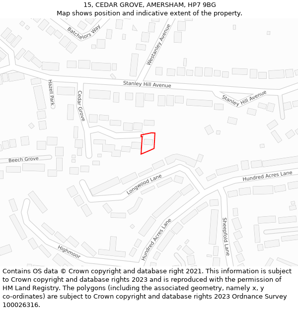 15, CEDAR GROVE, AMERSHAM, HP7 9BG: Location map and indicative extent of plot