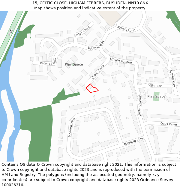 15, CELTIC CLOSE, HIGHAM FERRERS, RUSHDEN, NN10 8NX: Location map and indicative extent of plot