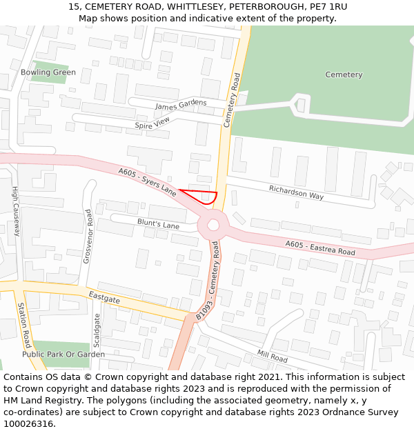 15, CEMETERY ROAD, WHITTLESEY, PETERBOROUGH, PE7 1RU: Location map and indicative extent of plot