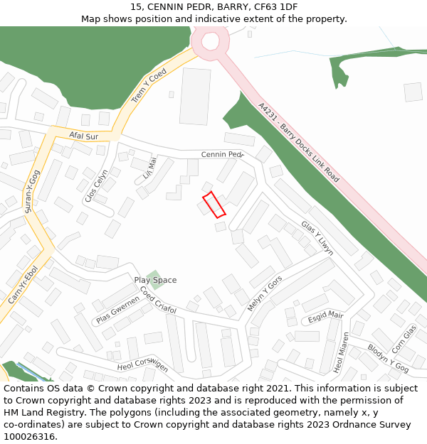 15, CENNIN PEDR, BARRY, CF63 1DF: Location map and indicative extent of plot