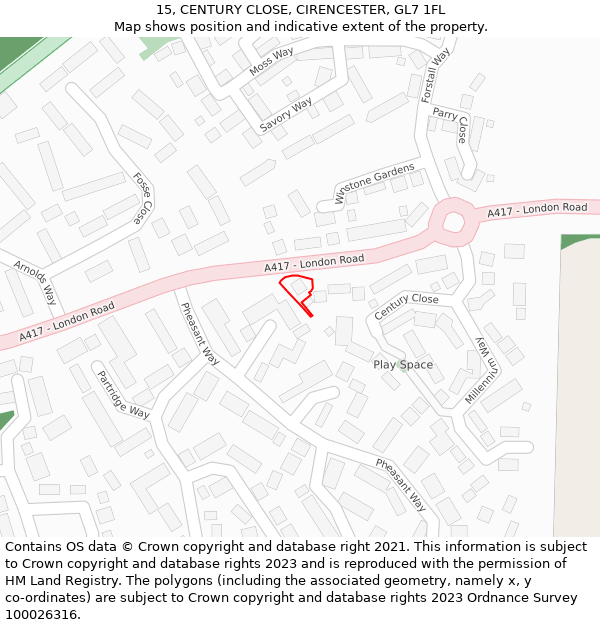 15, CENTURY CLOSE, CIRENCESTER, GL7 1FL: Location map and indicative extent of plot