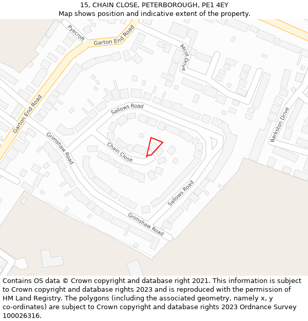 15, CHAIN CLOSE, PETERBOROUGH, PE1 4EY: Location map and indicative extent of plot