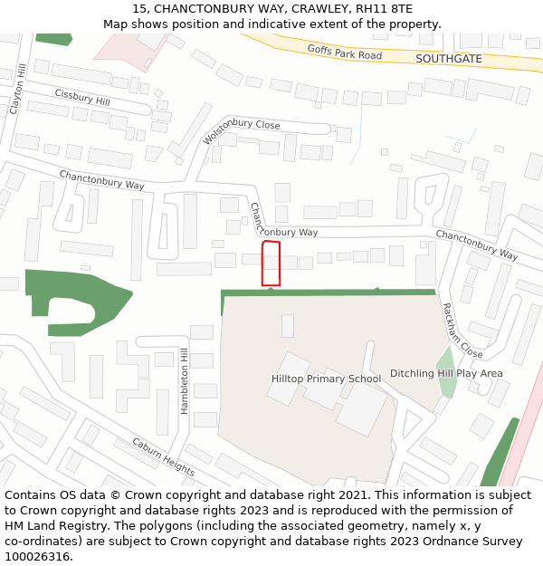 15, CHANCTONBURY WAY, CRAWLEY, RH11 8TE: Location map and indicative extent of plot