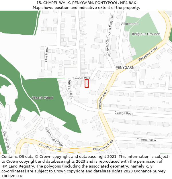 15, CHAPEL WALK, PENYGARN, PONTYPOOL, NP4 8AX: Location map and indicative extent of plot