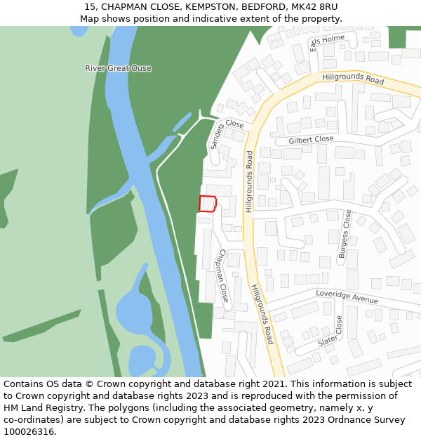 15, CHAPMAN CLOSE, KEMPSTON, BEDFORD, MK42 8RU: Location map and indicative extent of plot
