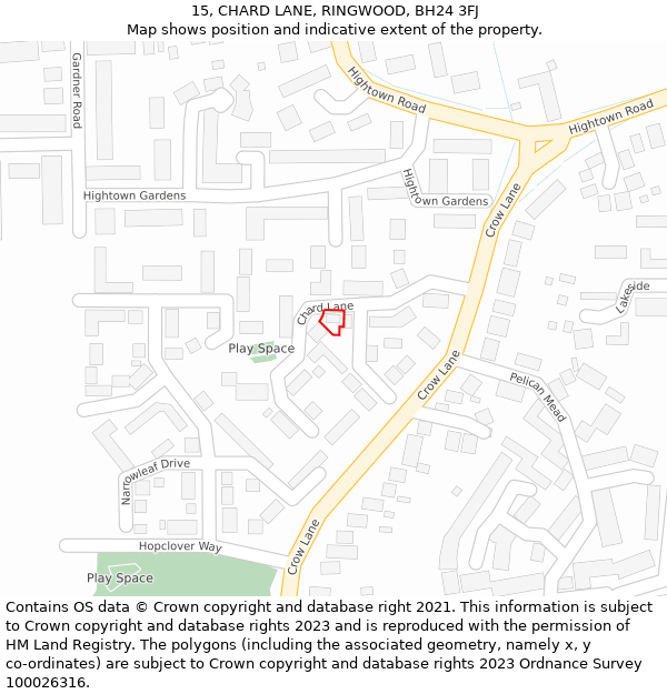 15, CHARD LANE, RINGWOOD, BH24 3FJ: Location map and indicative extent of plot