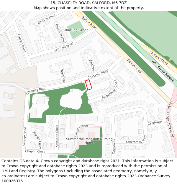 15, CHASELEY ROAD, SALFORD, M6 7DZ: Location map and indicative extent of plot