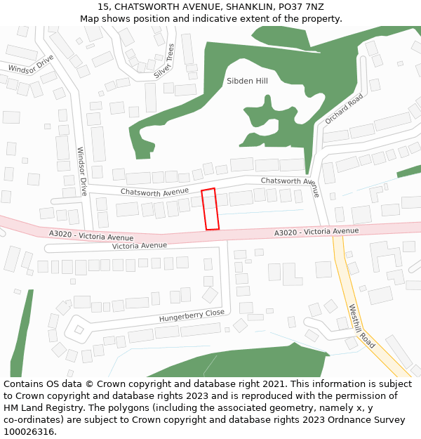 15, CHATSWORTH AVENUE, SHANKLIN, PO37 7NZ: Location map and indicative extent of plot