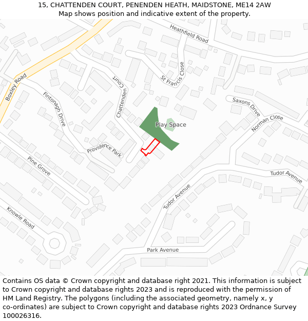 15, CHATTENDEN COURT, PENENDEN HEATH, MAIDSTONE, ME14 2AW: Location map and indicative extent of plot