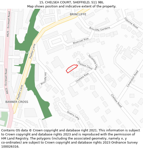 15, CHELSEA COURT, SHEFFIELD, S11 9BL: Location map and indicative extent of plot