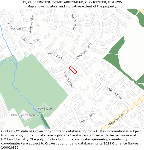 15, CHERRINGTON DRIVE, ABBEYMEAD, GLOUCESTER, GL4 4XW: Location map and indicative extent of plot