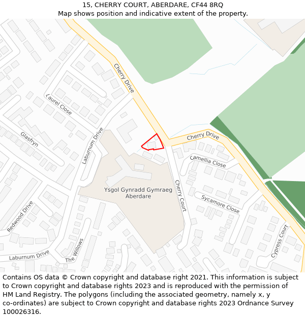 15, CHERRY COURT, ABERDARE, CF44 8RQ: Location map and indicative extent of plot