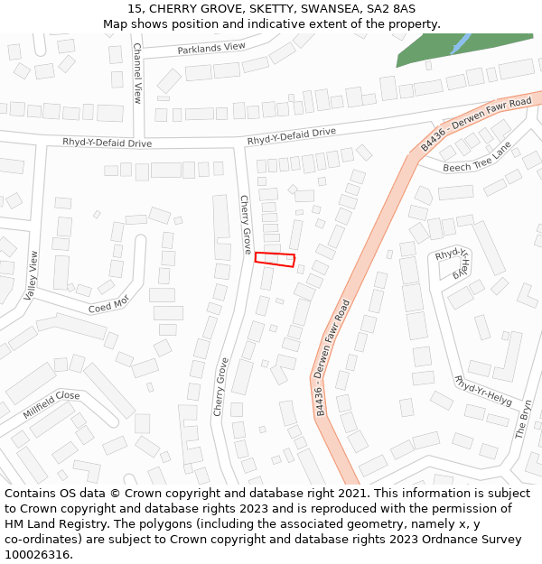 15, CHERRY GROVE, SKETTY, SWANSEA, SA2 8AS: Location map and indicative extent of plot