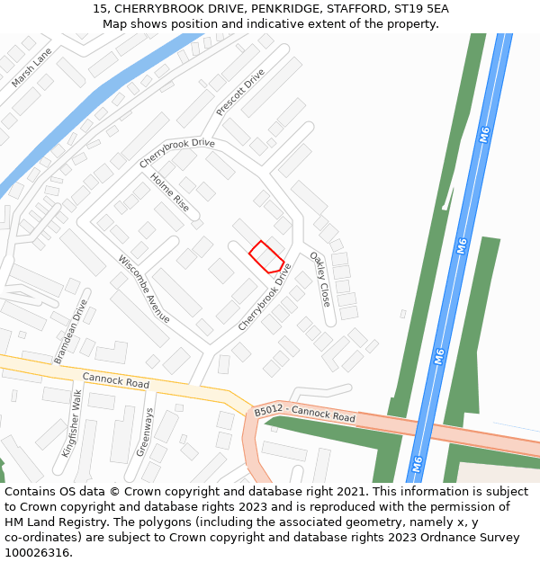 15, CHERRYBROOK DRIVE, PENKRIDGE, STAFFORD, ST19 5EA: Location map and indicative extent of plot
