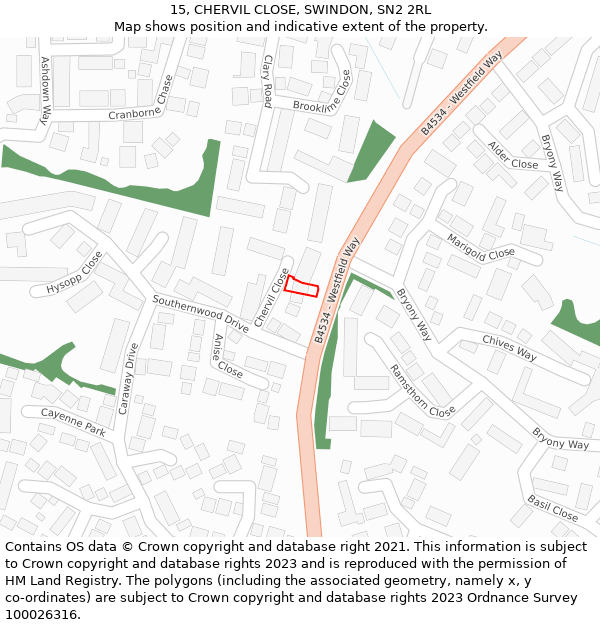 15, CHERVIL CLOSE, SWINDON, SN2 2RL: Location map and indicative extent of plot