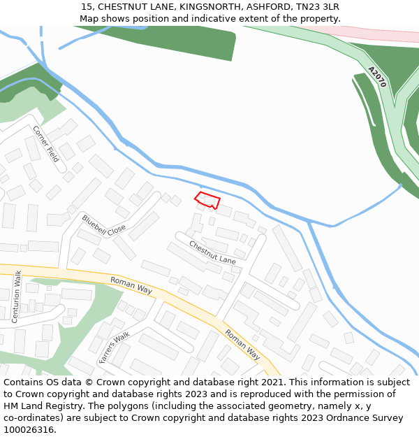 15, CHESTNUT LANE, KINGSNORTH, ASHFORD, TN23 3LR: Location map and indicative extent of plot