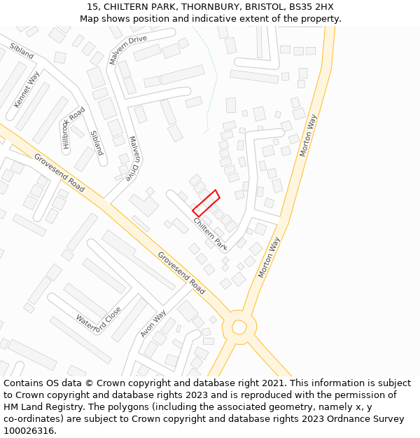 15, CHILTERN PARK, THORNBURY, BRISTOL, BS35 2HX: Location map and indicative extent of plot