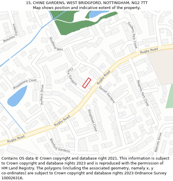 15, CHINE GARDENS, WEST BRIDGFORD, NOTTINGHAM, NG2 7TT: Location map and indicative extent of plot