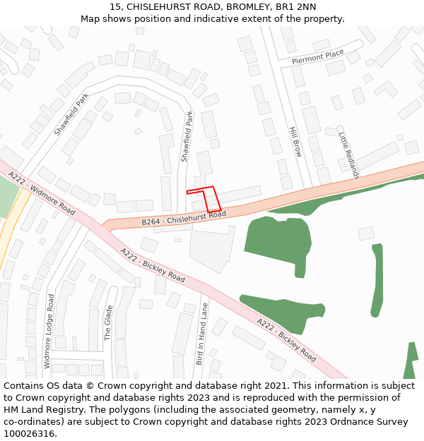 15, CHISLEHURST ROAD, BROMLEY, BR1 2NN: Location map and indicative extent of plot