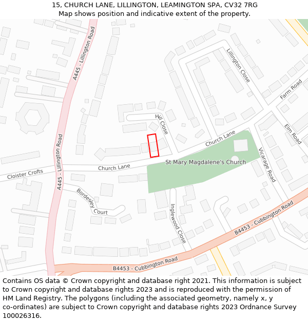 15, CHURCH LANE, LILLINGTON, LEAMINGTON SPA, CV32 7RG: Location map and indicative extent of plot