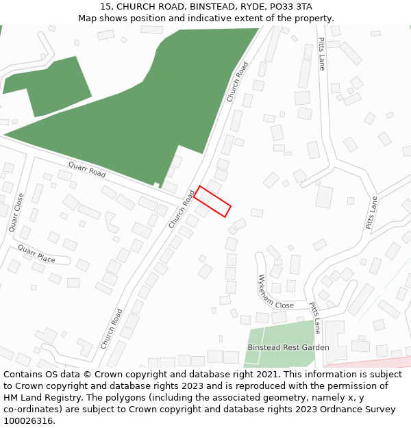 15, CHURCH ROAD, BINSTEAD, RYDE, PO33 3TA: Location map and indicative extent of plot
