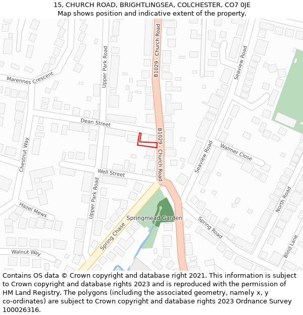 15, CHURCH ROAD, BRIGHTLINGSEA, COLCHESTER, CO7 0JE: Location map and indicative extent of plot