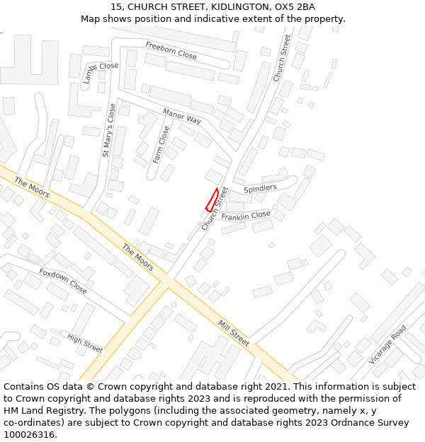 15, CHURCH STREET, KIDLINGTON, OX5 2BA: Location map and indicative extent of plot