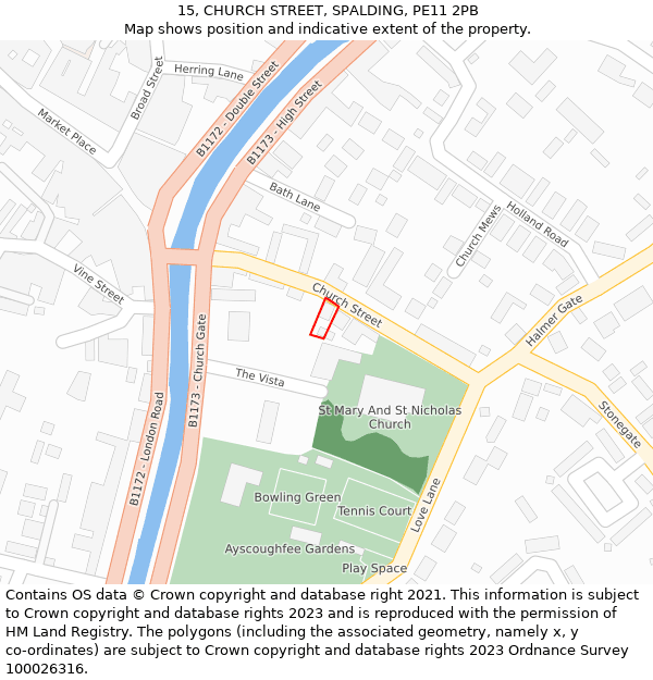 15, CHURCH STREET, SPALDING, PE11 2PB: Location map and indicative extent of plot
