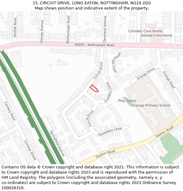 15, CIRCUIT DRIVE, LONG EATON, NOTTINGHAM, NG10 2GG: Location map and indicative extent of plot