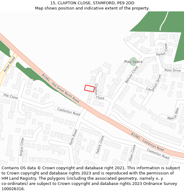 15, CLAPTON CLOSE, STAMFORD, PE9 2DD: Location map and indicative extent of plot