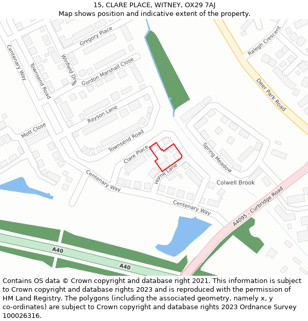 15, CLARE PLACE, WITNEY, OX29 7AJ: Location map and indicative extent of plot