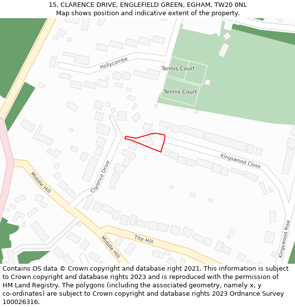 15, CLARENCE DRIVE, ENGLEFIELD GREEN, EGHAM, TW20 0NL: Location map and indicative extent of plot