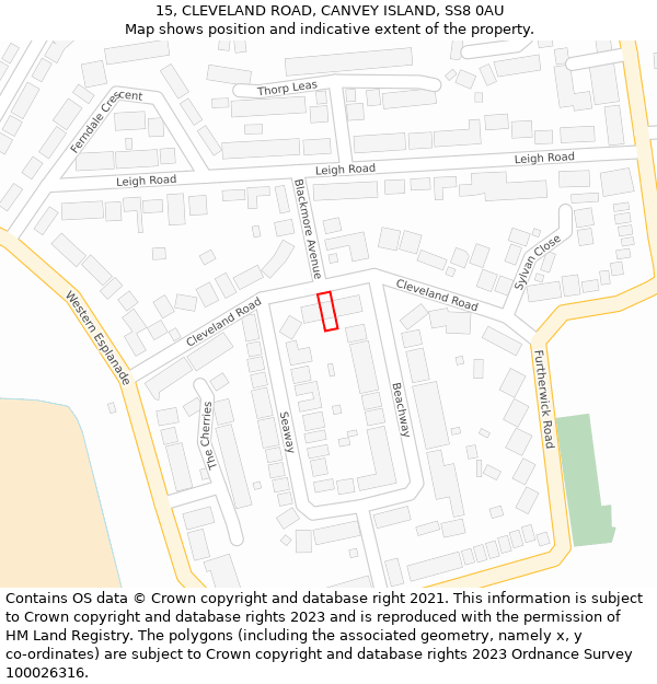 15, CLEVELAND ROAD, CANVEY ISLAND, SS8 0AU: Location map and indicative extent of plot