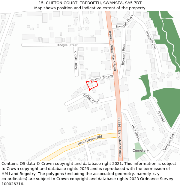 15, CLIFTON COURT, TREBOETH, SWANSEA, SA5 7DT: Location map and indicative extent of plot