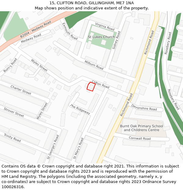 15, CLIFTON ROAD, GILLINGHAM, ME7 1NA: Location map and indicative extent of plot