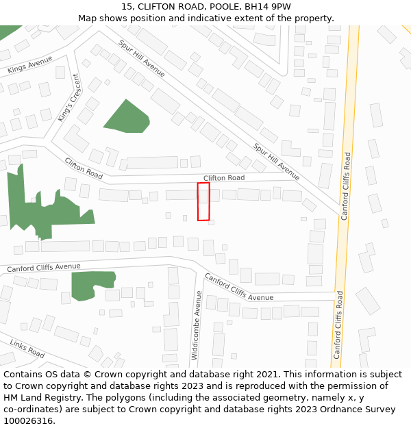 15, CLIFTON ROAD, POOLE, BH14 9PW: Location map and indicative extent of plot