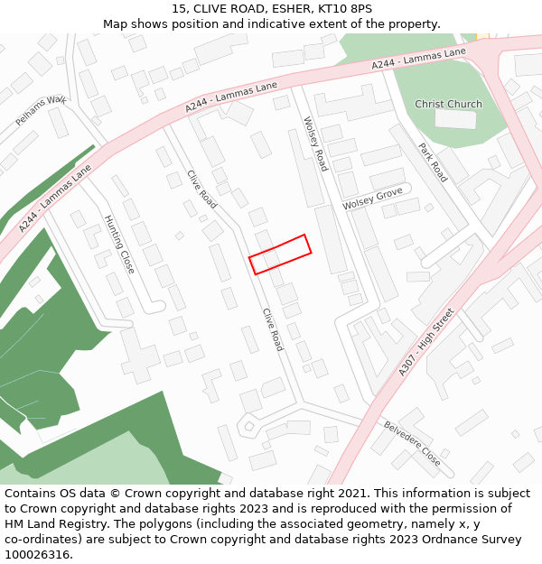 15, CLIVE ROAD, ESHER, KT10 8PS: Location map and indicative extent of plot