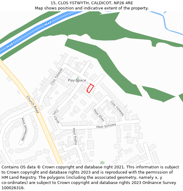 15, CLOS YSTWYTH, CALDICOT, NP26 4RE: Location map and indicative extent of plot