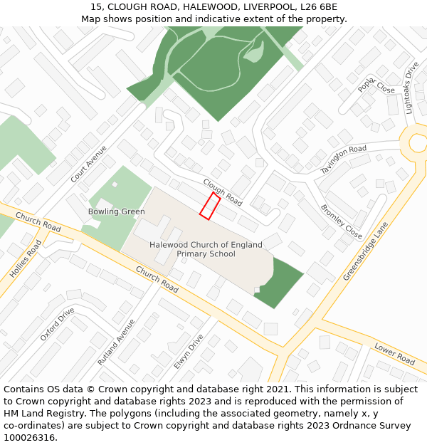 15, CLOUGH ROAD, HALEWOOD, LIVERPOOL, L26 6BE: Location map and indicative extent of plot