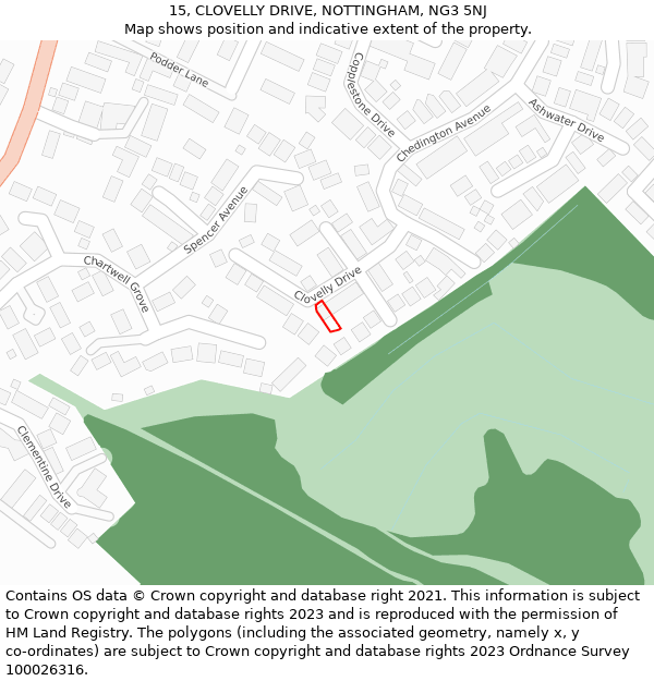 15, CLOVELLY DRIVE, NOTTINGHAM, NG3 5NJ: Location map and indicative extent of plot